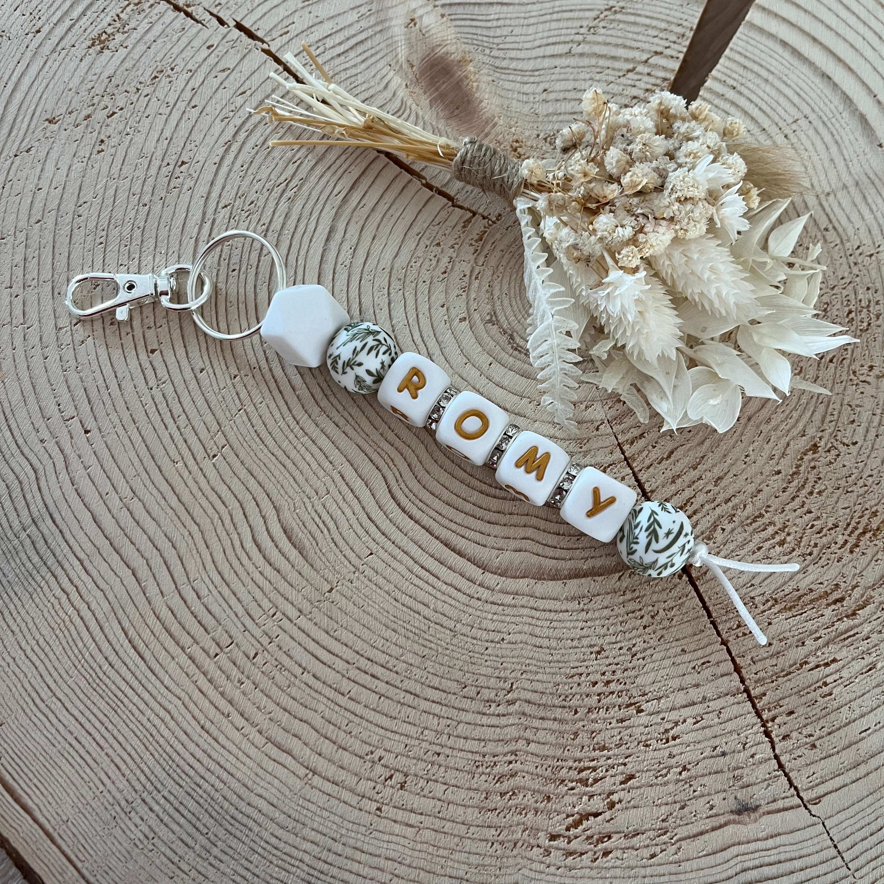 Porte Clef -  Prénom Feuilles Ma boutique