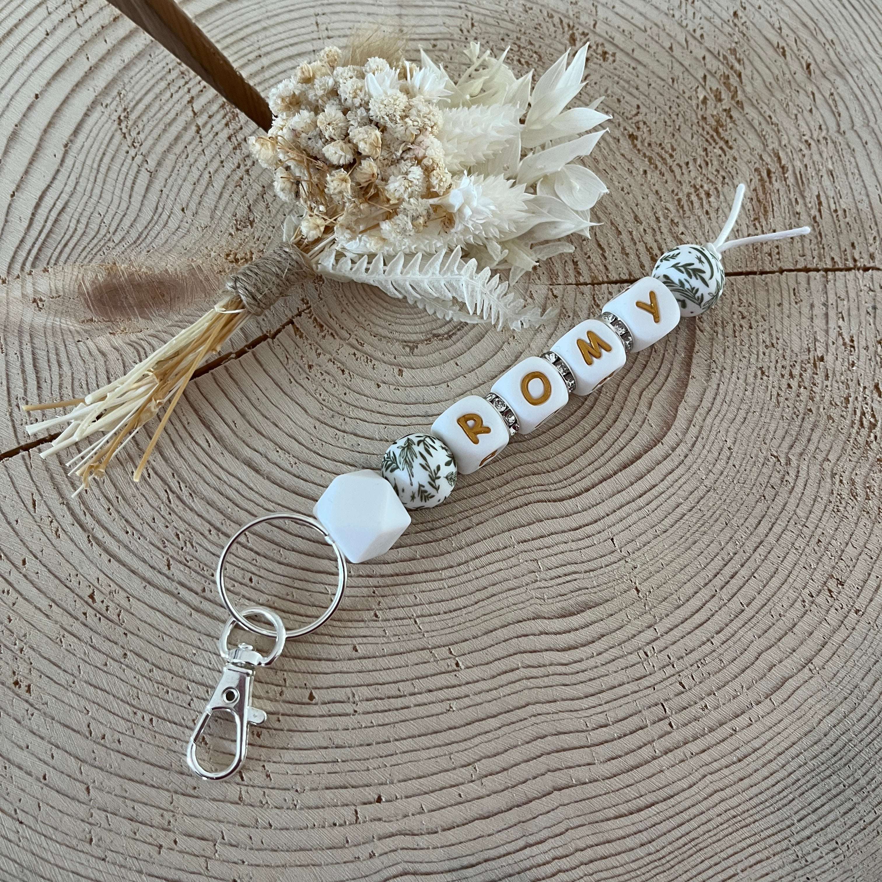 Porte Clef -  Prénom Feuilles Ma boutique