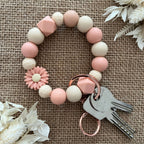 Porte-clés perles en silicone rose & beige – Fleur décorative et mousqueton doré Ma boutique