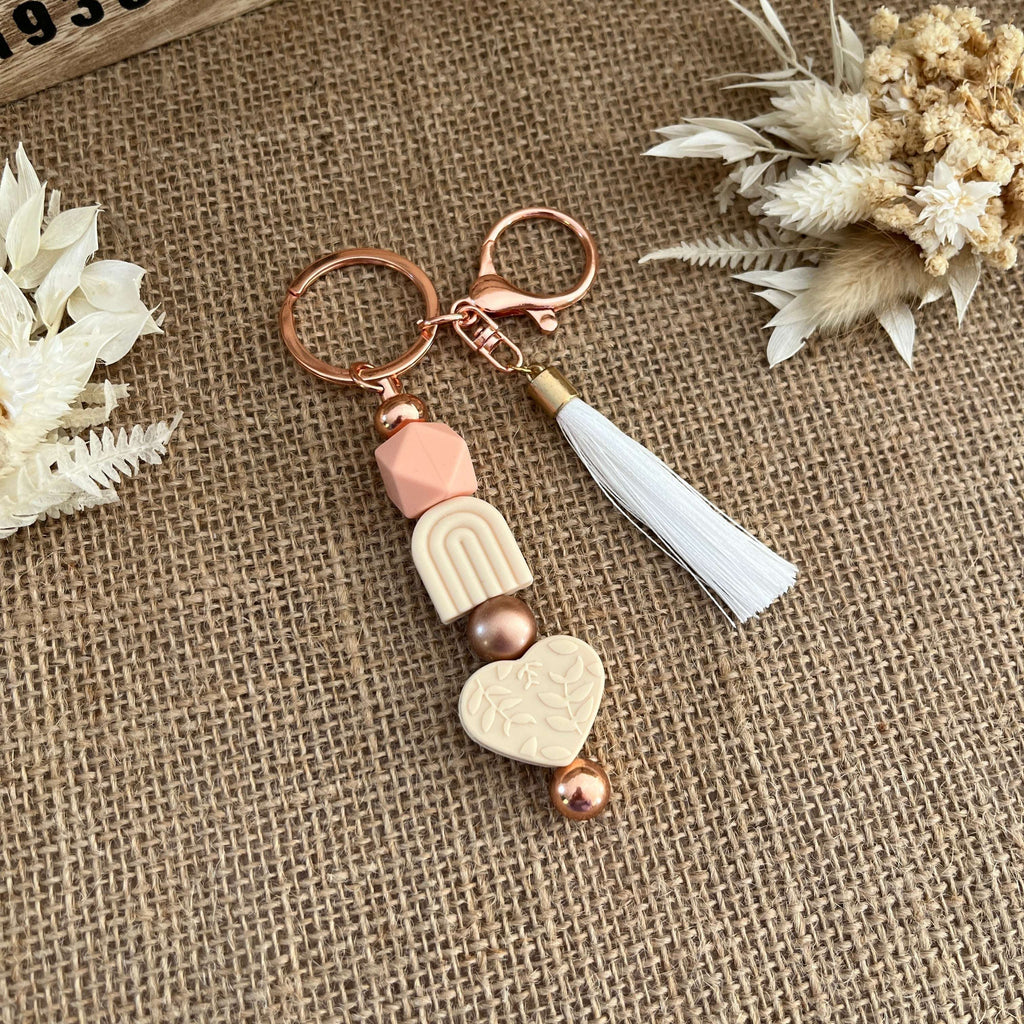 Bijou-de-sac-rose-bohème-Porte-clé -cœur-pompon-accessoire-sac-bijou-