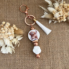 Bijou de sac chien en perles de silicone – Porte-clé pompon blanc – Accessoire sac fait main Lanyard & Co