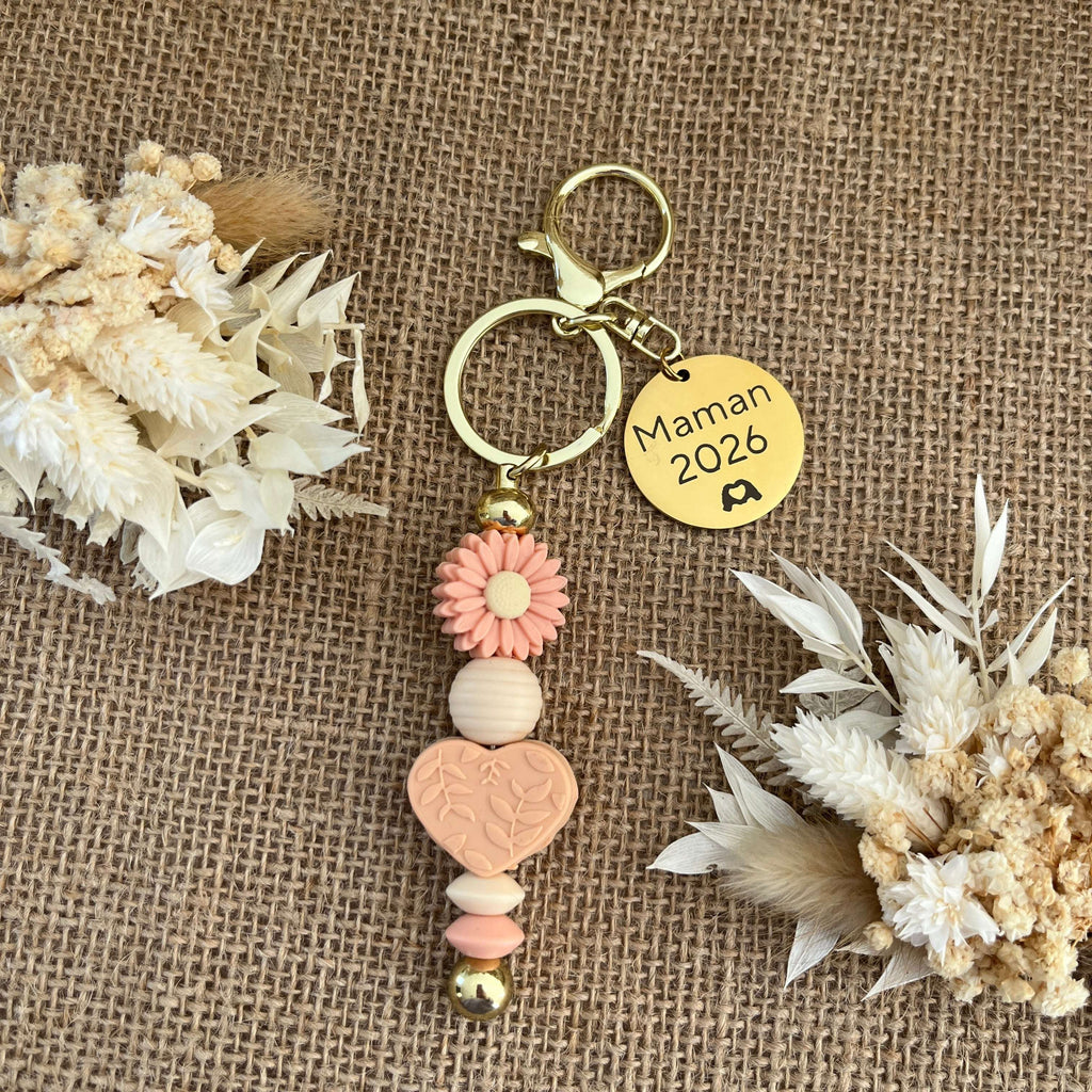 accessoire-sac-bijou-porte-cles-pêche-beige-maman-Lanyard & Co