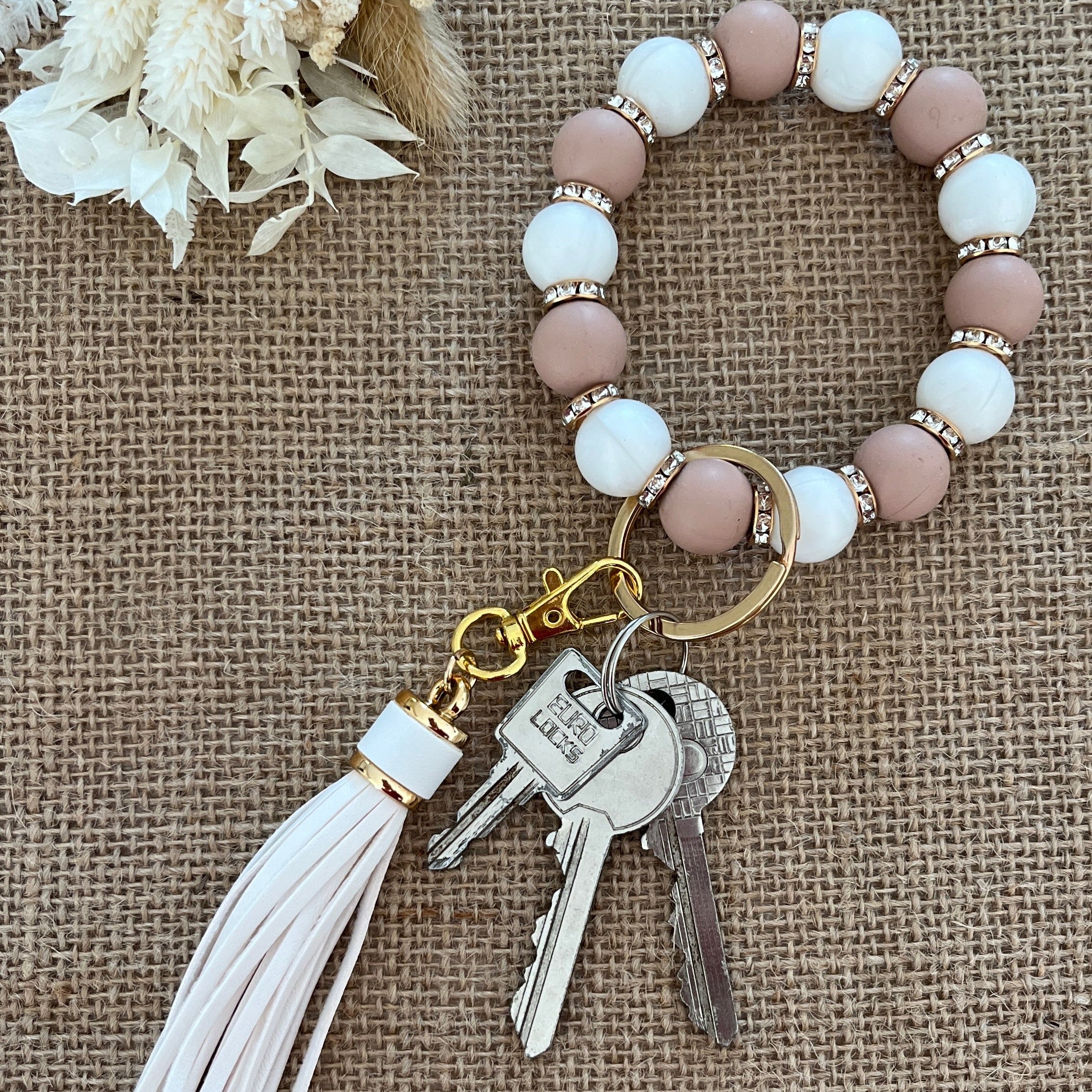 Porte Clef style bracelet beige