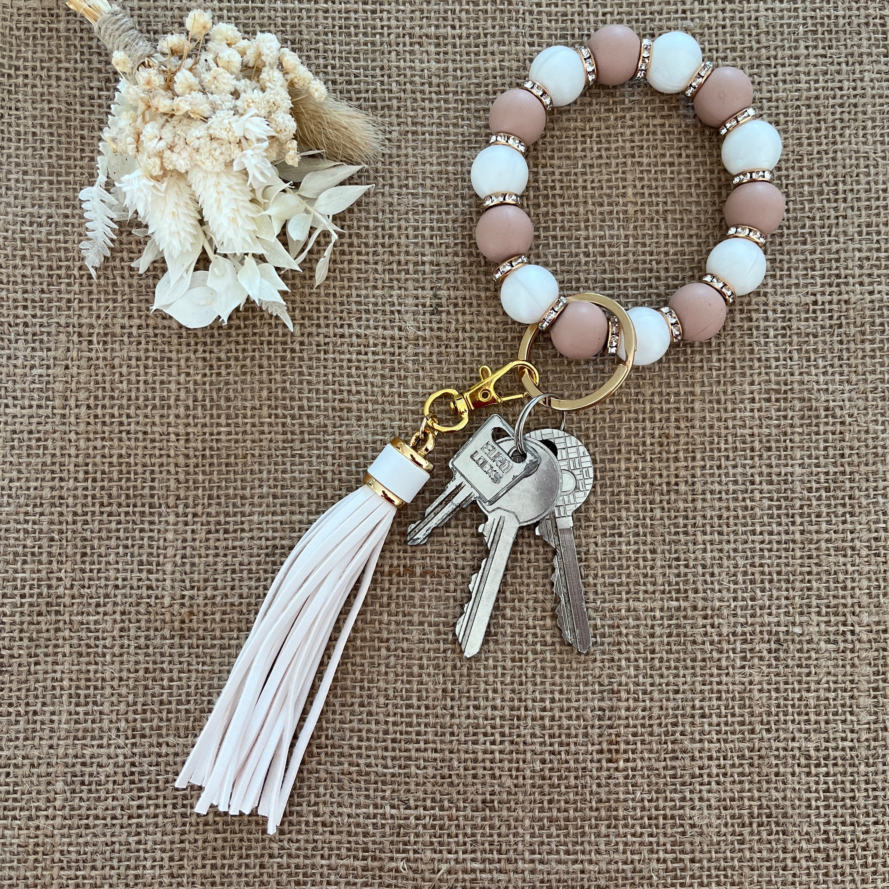 Porte Clef style bracelet beige
