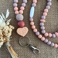 Tour de cou Rose poudré en perles de silicone – Porte-badge professionnel Ma boutique