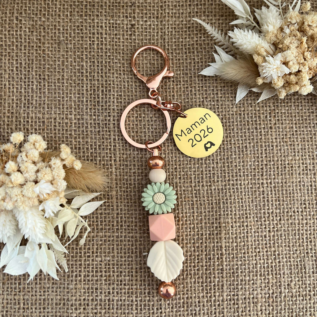 Bijou de sac Maman et Porte-clé fleur pastel 