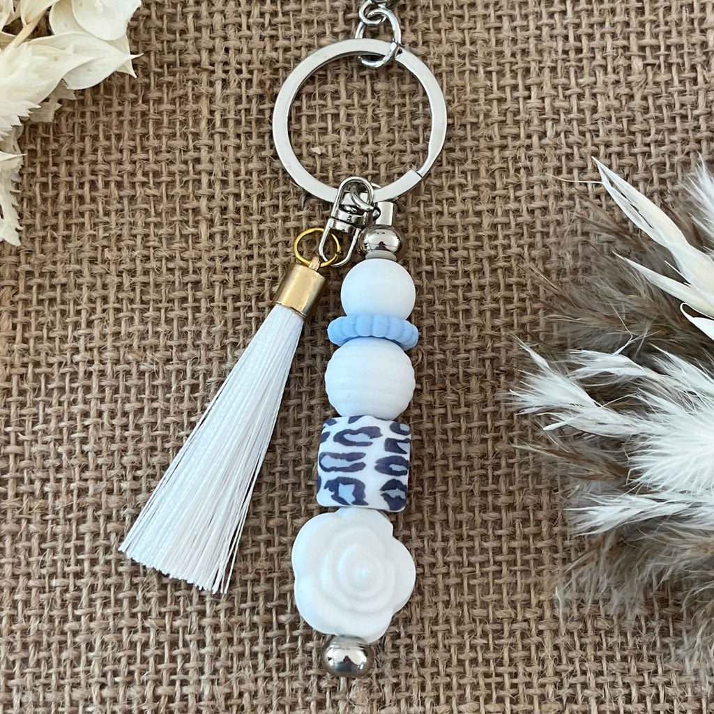 Porte-clés bijou de sac Perle Léopard Bleu 
