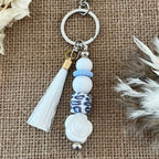 Porte-clés bijou de sac Perle Léopard Bleu 