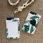 Porte carte rigide motif feuillle verte