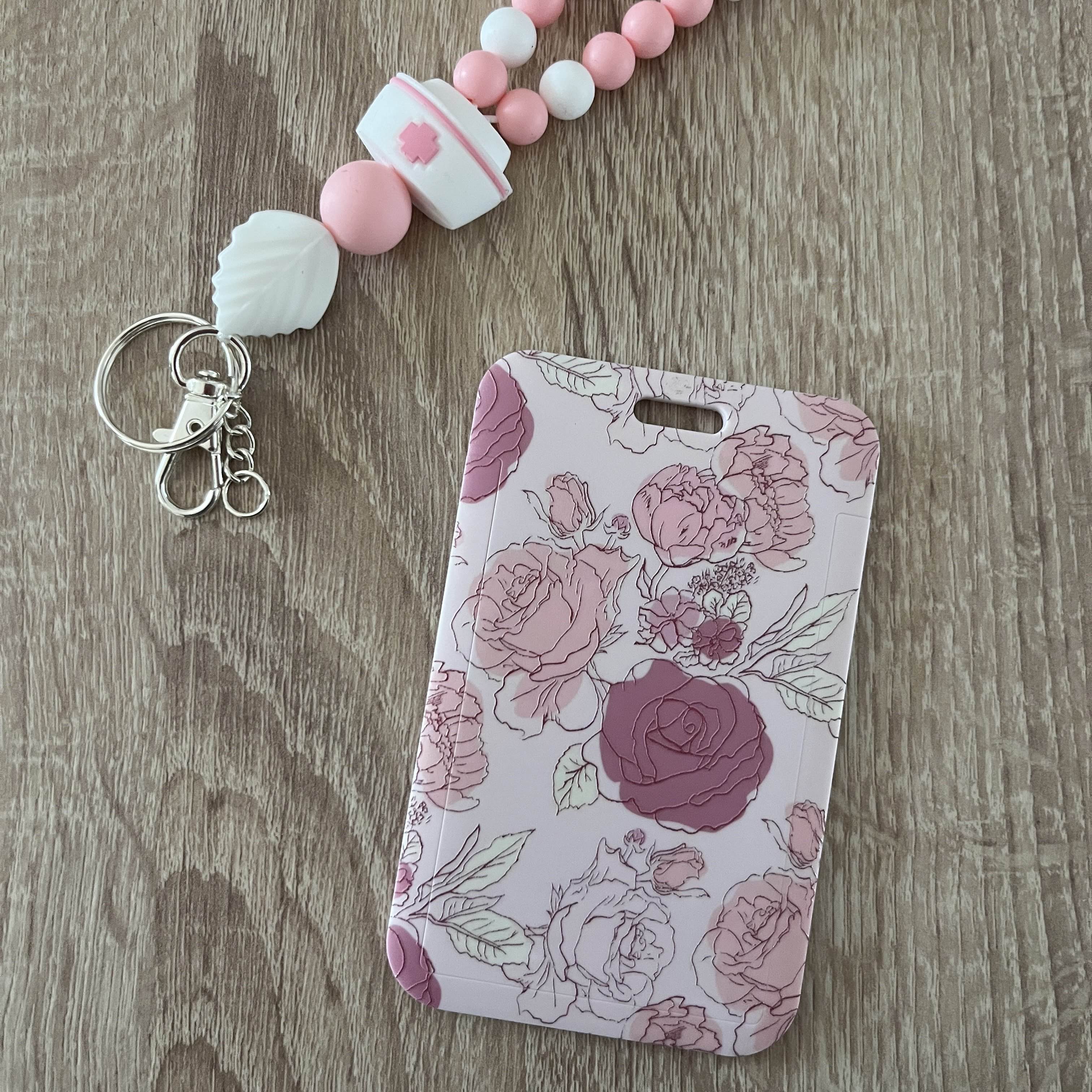 Porte Carte - Fleurs Roses