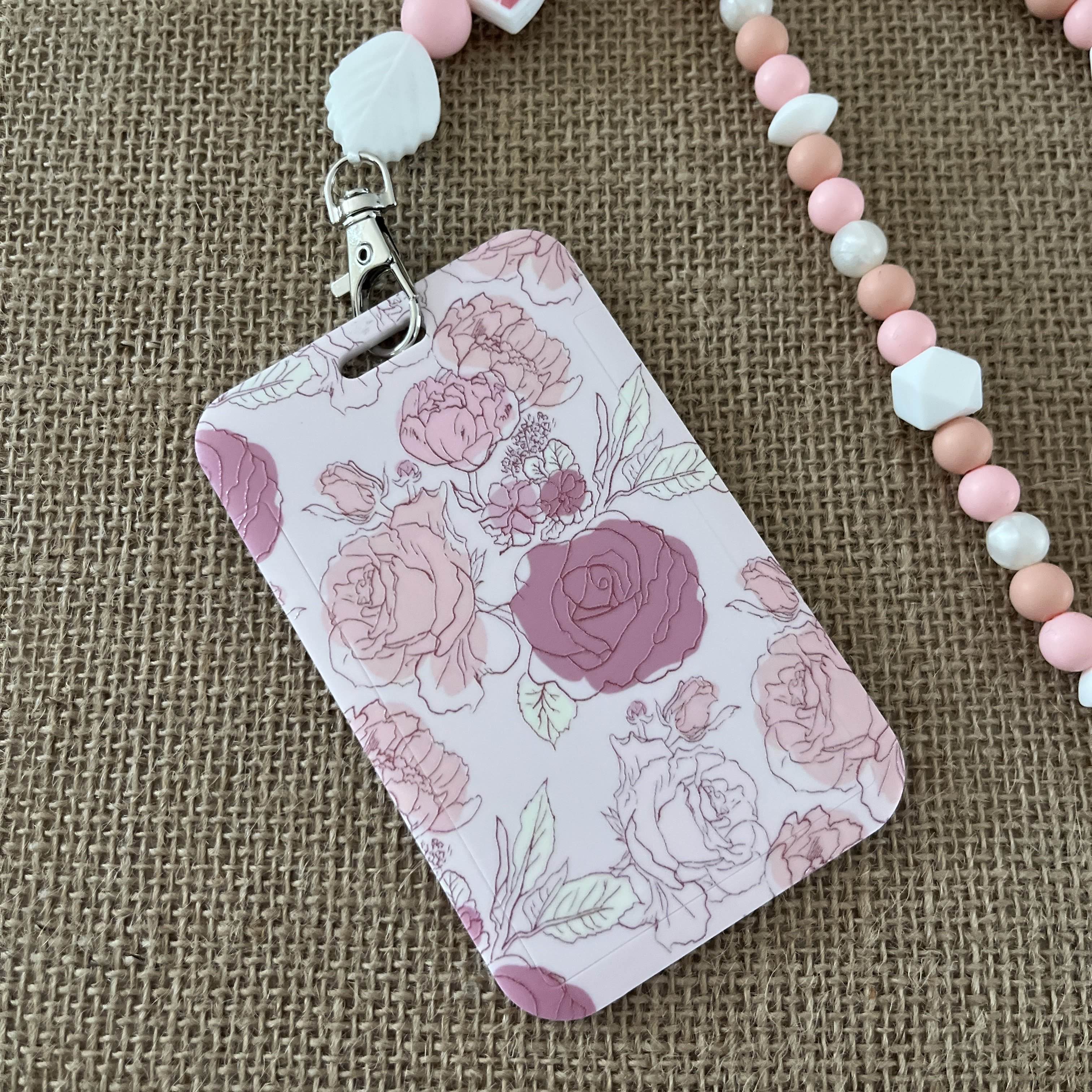 Porte Carte - Fleurs Roses