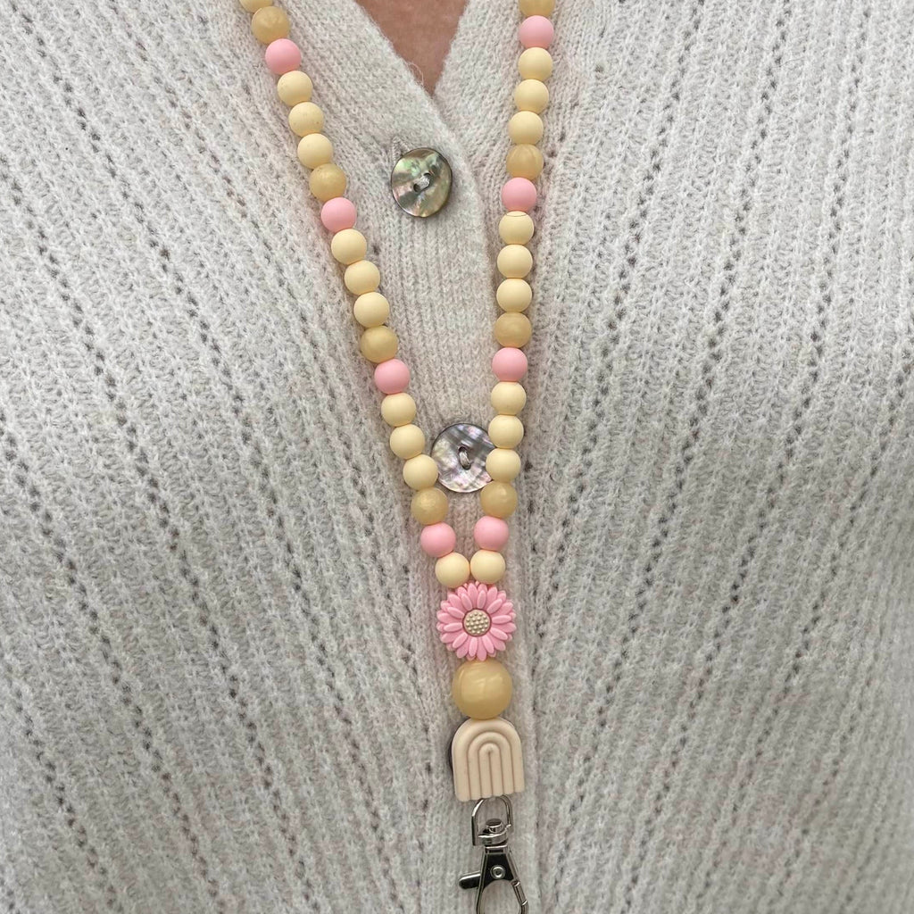 lanyard perles silicone rose creme