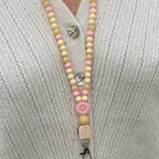 lanyard perles silicone rose creme