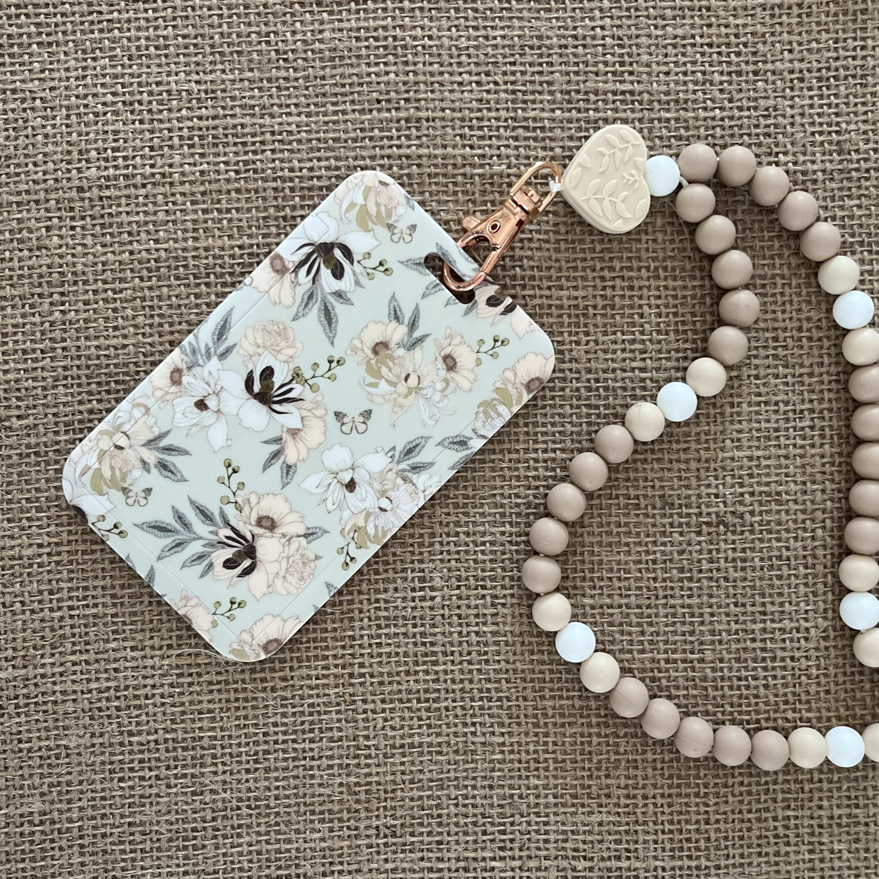 Porte Carte - Fleurs Beige