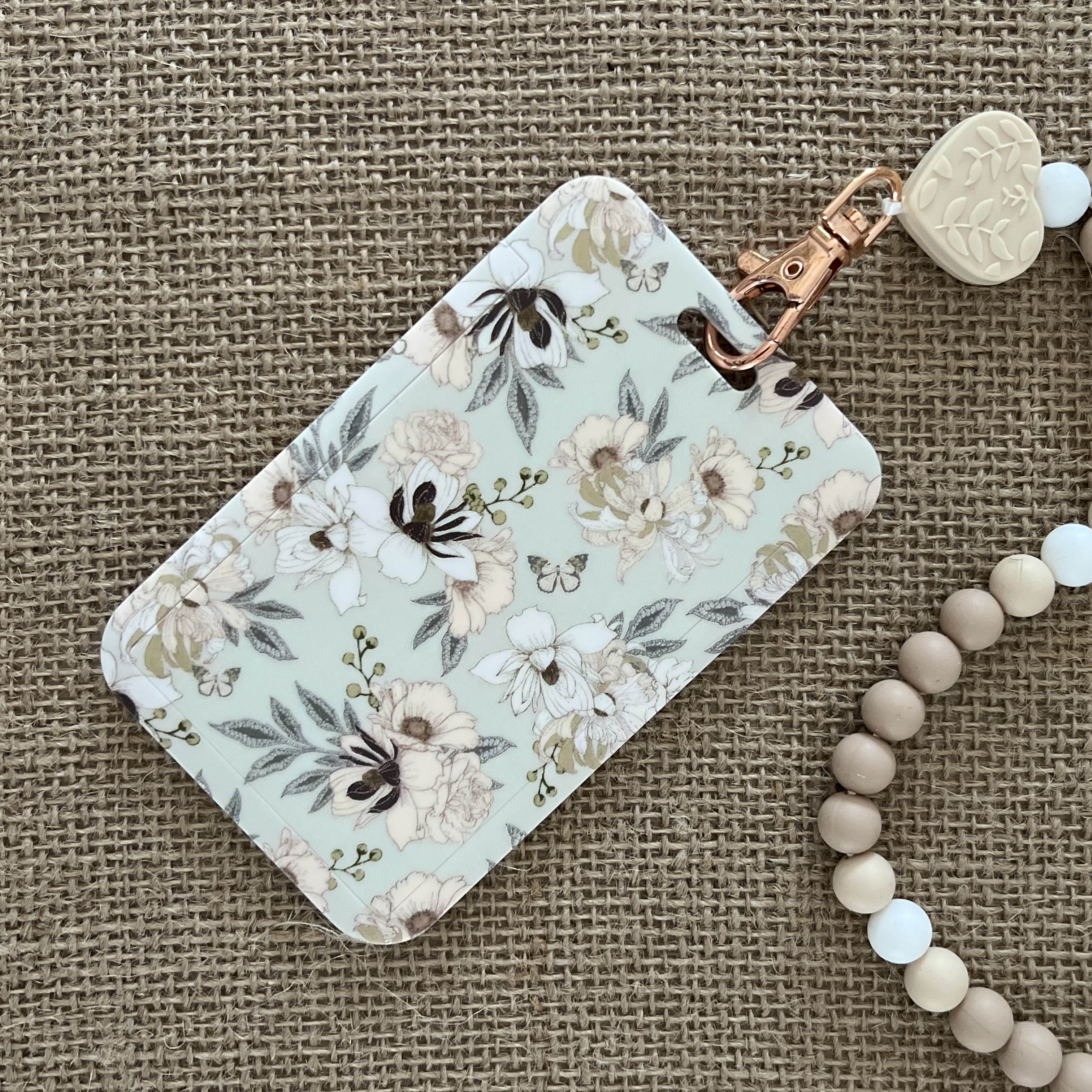 Porte Carte - Fleurs Beige