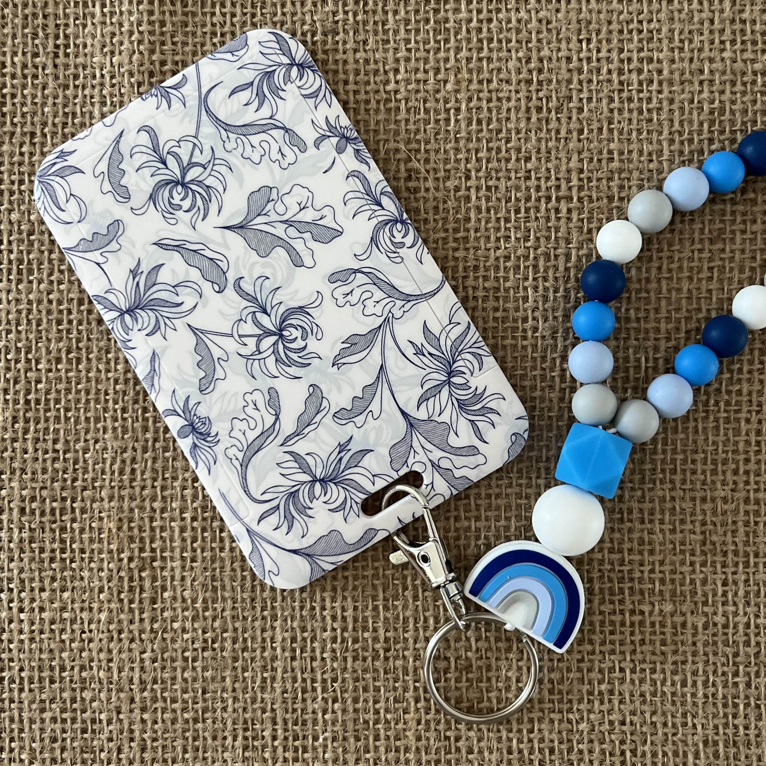 Porte Carte - Feuilles bleues