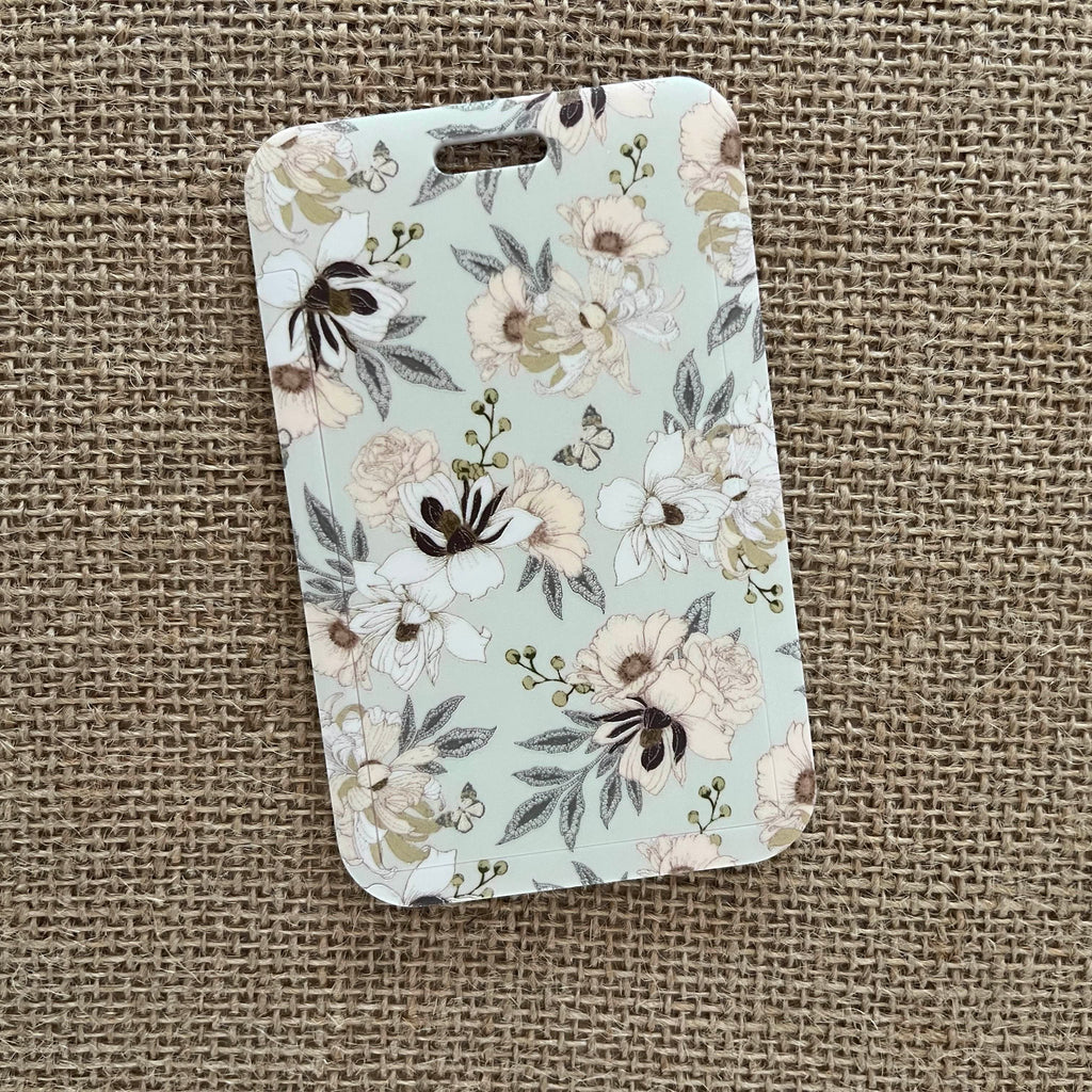 porte badge infirmière fleurs beige badge rigide mignon