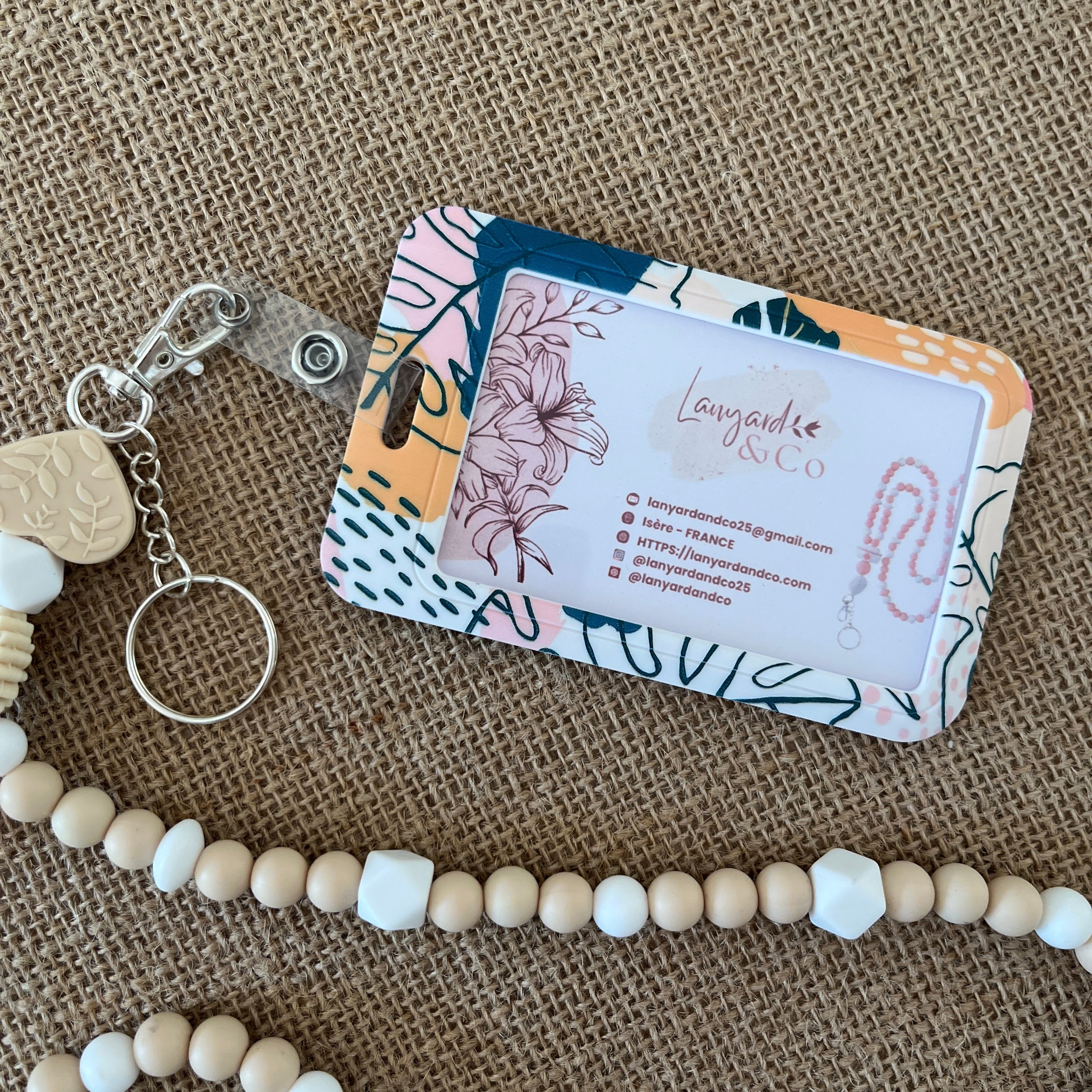 porte carte fleurs tropical vert