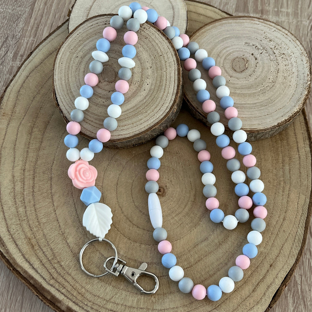 Tour de Cou porte badge infirmière Bleu ciel et Rose 