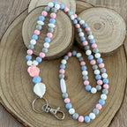 Tour de Cou porte badge infirmière Bleu ciel et Rose 
