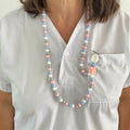 Tour de Cou porte badge Bleu ciel et Rose 