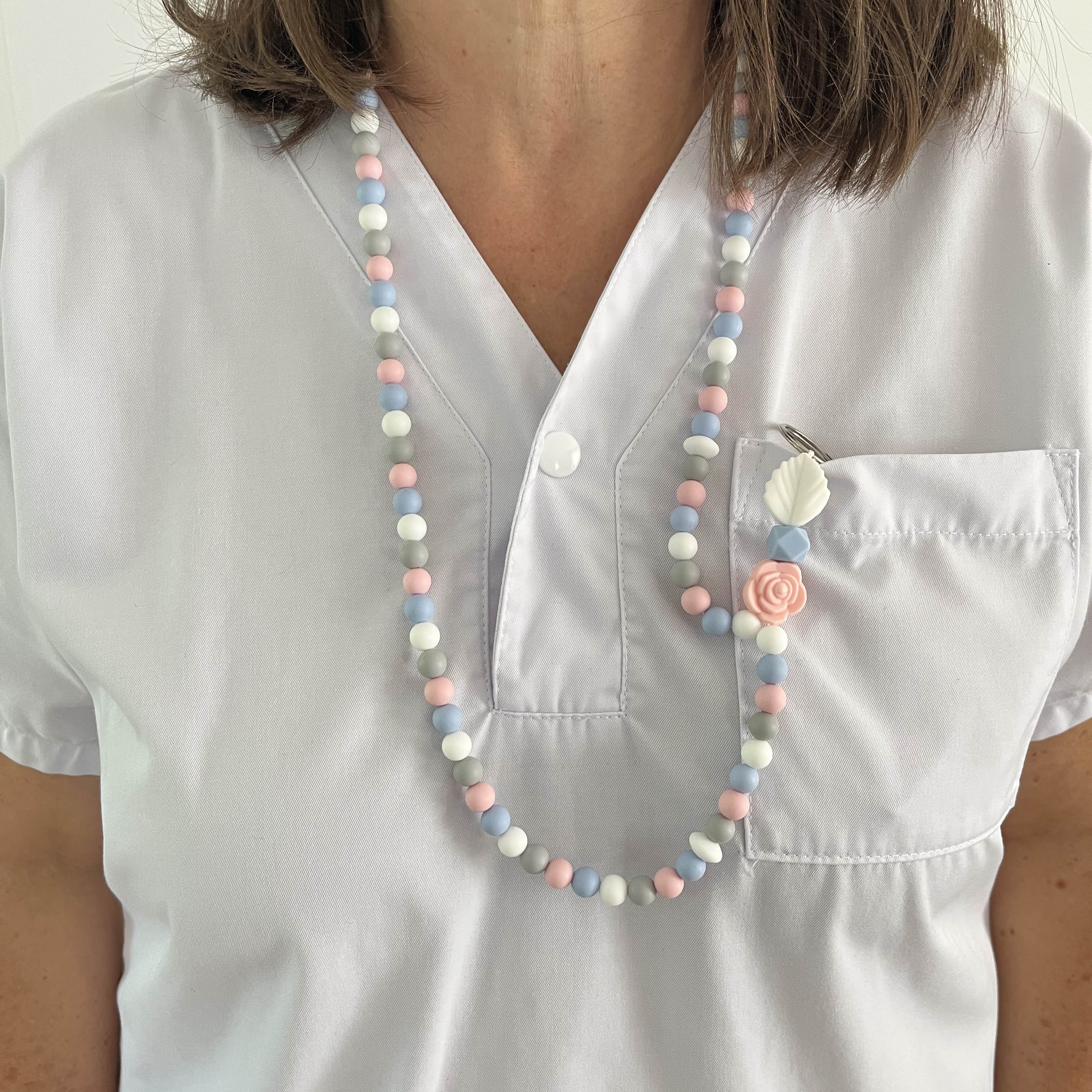 Tour de Cou porte badge Bleu ciel et Rose 