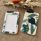 Porte carte rigide motif feuillle verte
