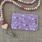 porte badge design fleurs violet