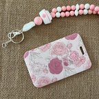 porte badge fleurs rose carte identite rigide