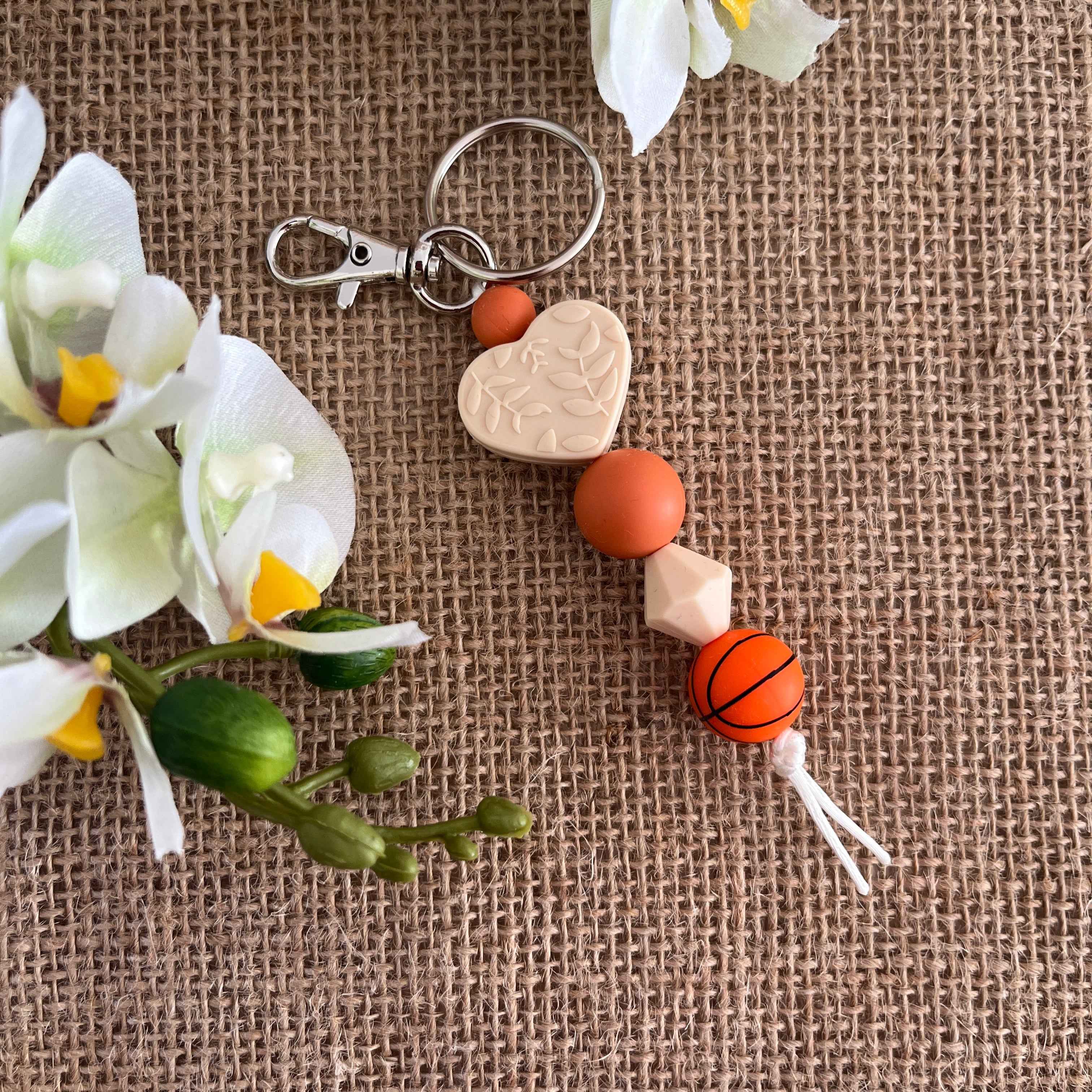 Porte-clés ballon de basket en perles de silicone