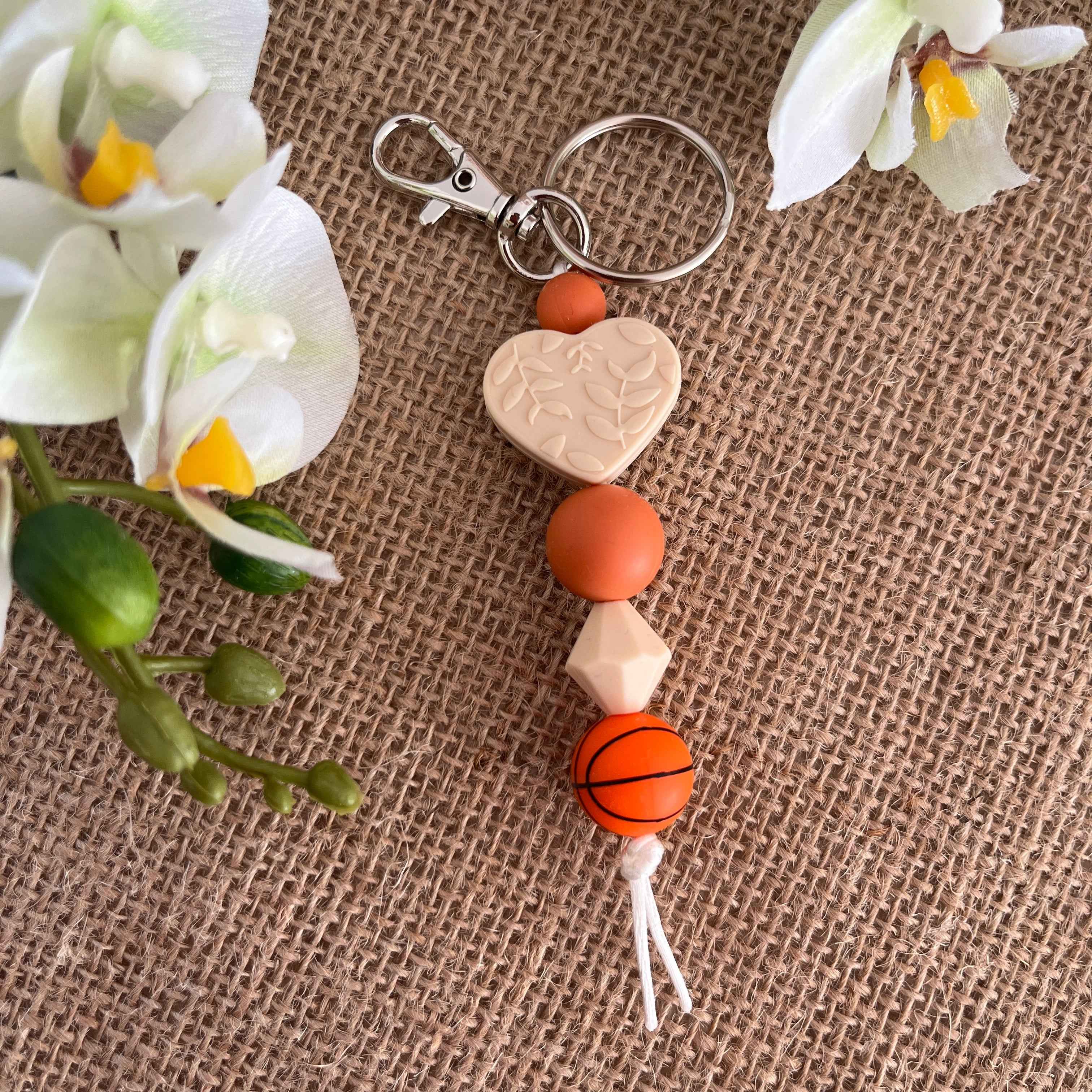 Porte-clés ballon de basket en perles de silicone