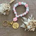 Porte-clés en perles de silicone rose et blanc - Cadeau Maman 2026 Lanyard & Co