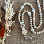 Tour de Cou Porte Badge Crème Blanc – Lanyard Femme en Perles Silicone – Infirmière & Professionnel