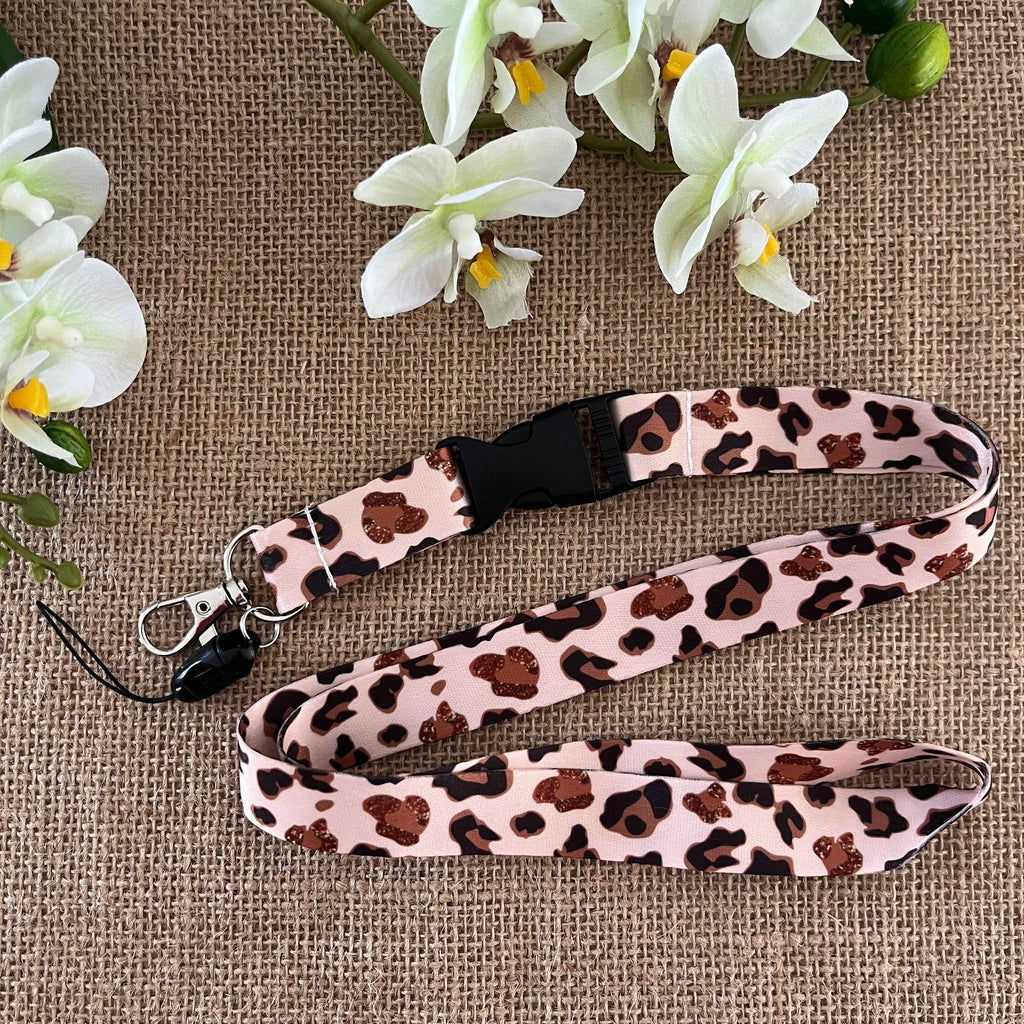 Tour de cou porte badge léopard beige, Lanière élégante avec clip sécurisé