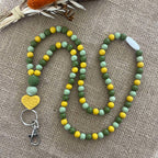 Tour de cou porte-badge kaki et moutarde en perles de silicone Lanyard & Co