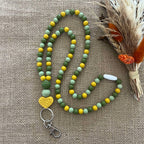 Tour de cou porte-badge kaki et moutarde en perles de silicone Lanyard & Co