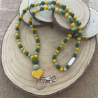 Tour de cou porte-badge kaki et moutarde en perles de silicone Lanyard & Co