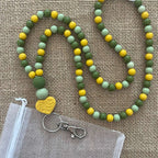 Tour de cou porte-badge kaki et moutarde en perles de silicone Lanyard & Co